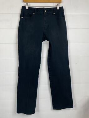 ESCADA Luxury Straight Leg Jeans Dark Blue Denim 38/US 8 Croc Leather Patch